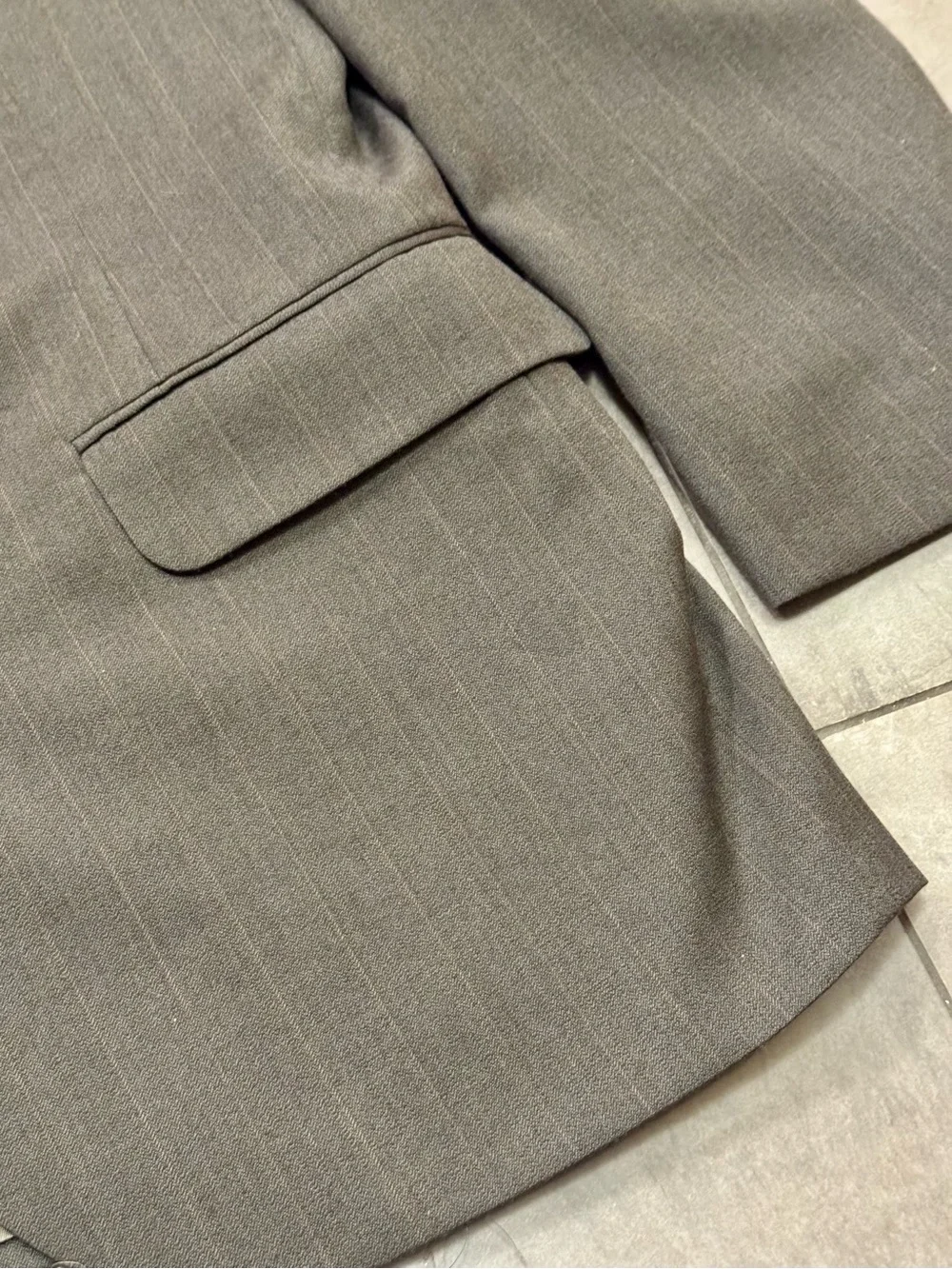 Vintage Pierre Balmain Wool Two-Piece Suit, Gray w/ Brown Pinstripes, Men’s M-L
